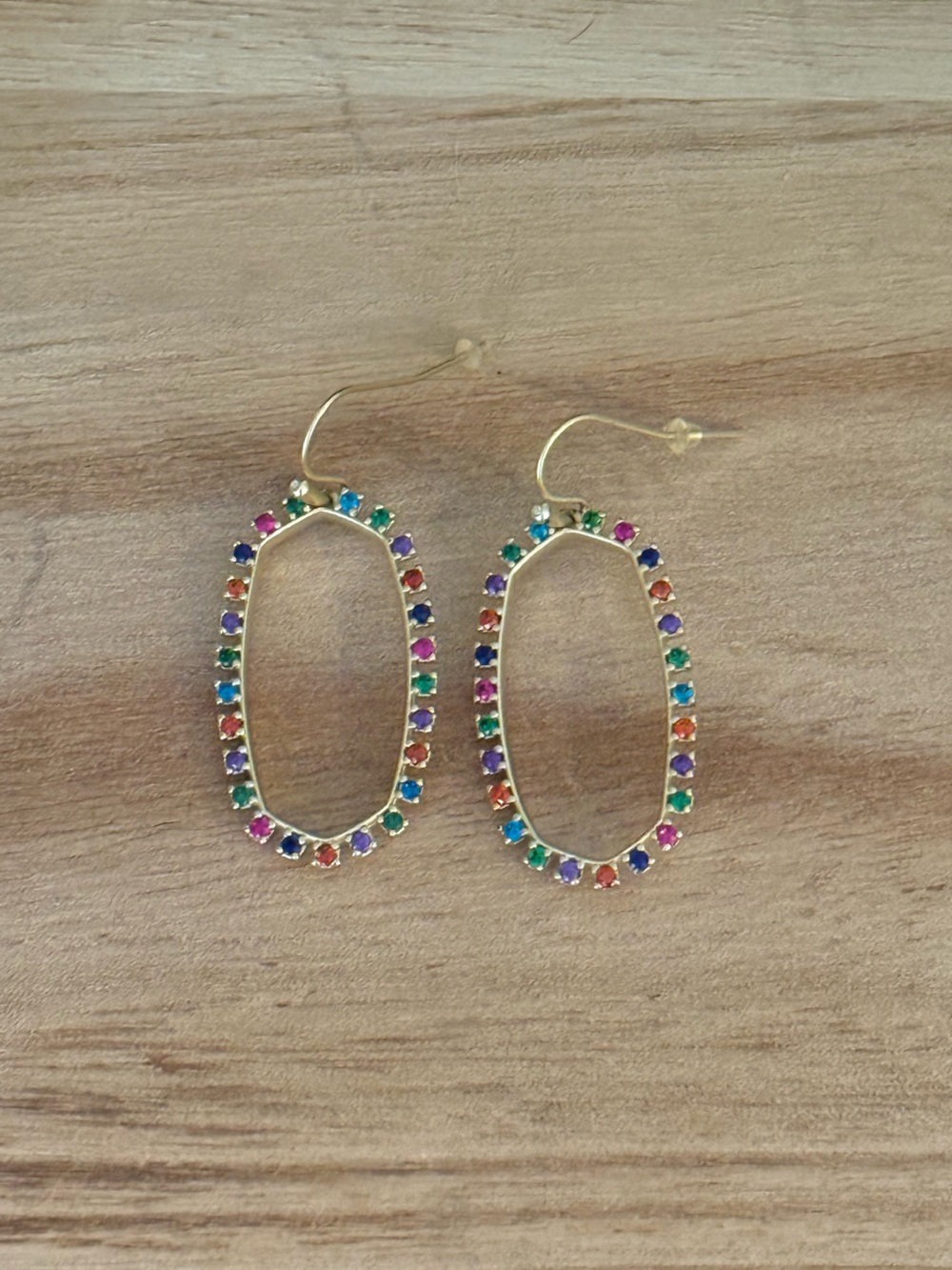 Kendra Scott Gold Oval Earrings with Multicolor Stones